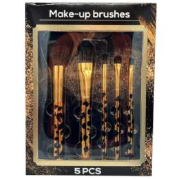 12 Bulk 5 Piece Gold Color Leopard Print Makeup Brush Set