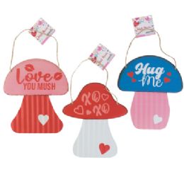 36 Bulk Valentine Mushroom Hanging Decor 3 Asst 6 X 7.5" Corrugate Metal Hangtag