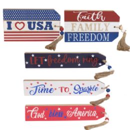 25 Bulk Patriotic Tabletop Mdf Decor W/ Beaded Tassel 5 Asst