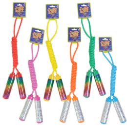24 Bulk Jump Rope 7ft 2asst Silver & Rainbow Laser Handles/ 6 Asst Solid Color Ropes Barbell Hdr