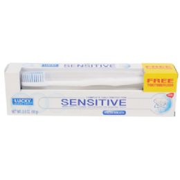 12 Bulk Toothpaste W/brush 3.5oz Sensitive Boxed Lucky