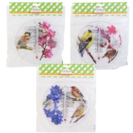 24 Bulk Thermometer 6.3in Dia Floral/ Bird Print 3 Asst