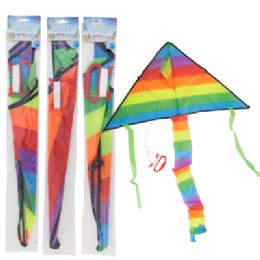 24 Bulk Kite Triangle Shape Polyester 3 Asst Rainbow Stripe 31.5in X 15.7in/ 30m Line/ Pbh