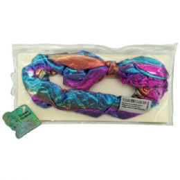 48 Bulk Pink And Blue Holographic Skincare Headband With Bow