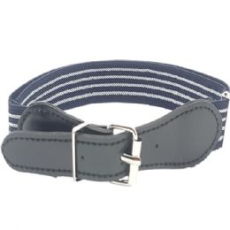 24 Bulk Stretch Belts For Kids Dark Blue Striped Design