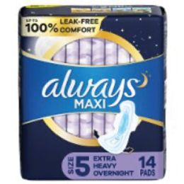 3 Bulk Always Maxi Overnight Pad 14 Ct Size 5 With Wings Extra Heavy Unscented