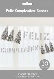 120 Bulk Silver Banners With Tassel 10ft Feliz Cumpleanos