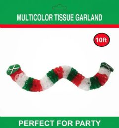 180 Bulk Tissue Garland 10ft Green, White, Red