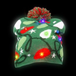 72 Bulk Christmas Bulb LighT-Up Beanie Hat