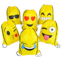 144 Bulk Emoticon Drawstring Backpack 16 X 13"