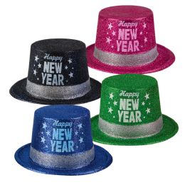 144 Bulk 11" Happy New Year Glitter Top Hat