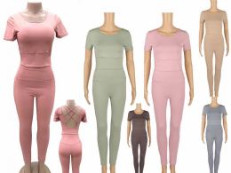 36 Bulk Women's Crop Top And Leggings Set