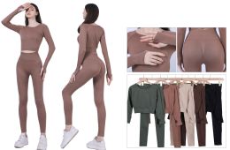30 Bulk Women's Seamless Long - Sleeve Crop Top & High - Waisted Leggings Set
