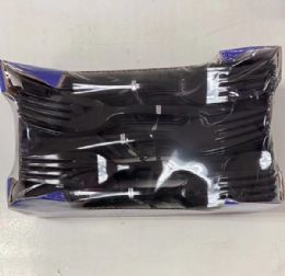 24 Bulk Black Plastic Premium Forks 50pcs