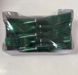 24 Bulk Green Plastic Premium Forks 50pcs