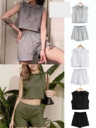 48 Bulk Casual Chic Hooded Crop Top And Shorts Set
