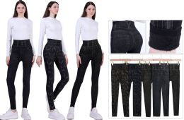 36 Bulk Women's Fleece - Lined Jeggings With Glitter Print
