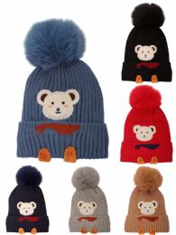 72 Bulk Kids' Teddy Bear Pom Pom Beanie