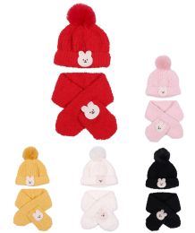 36 Bulk Kids' Knit Beanie And Scarf Set With Bunny Applique