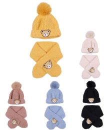 36 Bulk Toddler Knitted Bear Hat And Scarf Set