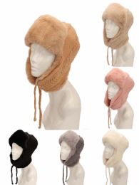 72 Bulk Faux Fur Trapper Hat With Knit Ear Flaps