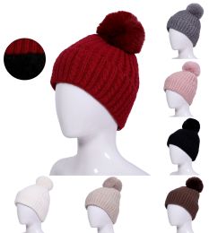 60 Bulk Warm Fleece Lined Cable Knit Pom Pom Beanie