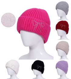 36 Bulk Knitted Beanie With Faux Fur Pom Pom