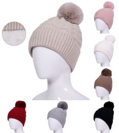60 Bulk Warm Fleece Lined Beanies With Pom Poms