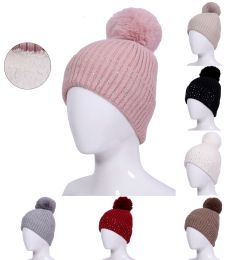 60 Bulk Knitted Pom - Pom Beanie With Rhinestones