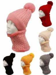 36 Bulk Adult Winter Knitted Hat Scarf Set With Faux Fur