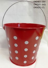 48 Bulk Red 4" Polka Dots Metal Tin Pails