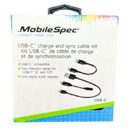 10 Bulk Mobilespec 3 Pack Usb C Charge And Sync Cable Kit With 5' And 10' Cable And Usb C Audio Adapter