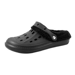 12 Bulk Men's Fleece Lined Clogs Black
