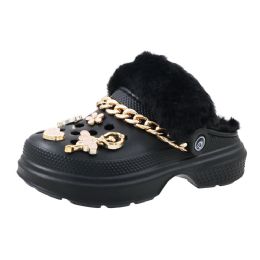 18 Bulk Big Girl's Fleece Lined Charm Clog Black