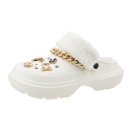 15 Bulk Women's Fleece Lined Charm Clogs White