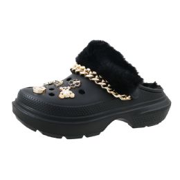 15 Bulk Women's Fleece Lined Charm Clogs Black