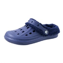 12 Bulk Men's Fleece Lined Clogs Navy