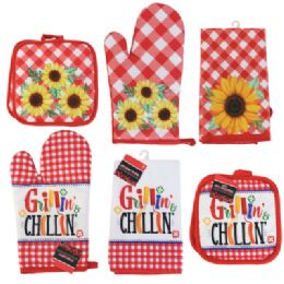48 Bulk Bbq Potholder/ Towel/ Mitt/ 2 Prints Ht/ Jhook