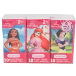 48 Bulk Pocket Tissue 6pk Disney Princess 2ply - 10ct White