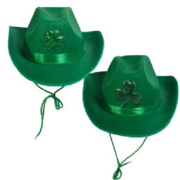 12 Bulk St Patrick Cowboy Hat W/shamrock Emblem Adult Size Ht/jhook