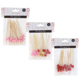24 Bulk Appetizer Picks Hearts 20ct Bamboo 4.72in Red/pink/multi Clr/ Party Art Pbh/12pc Clip Strip