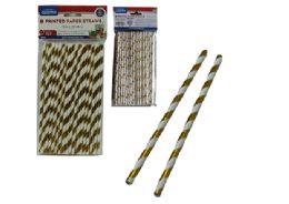 96 Bulk PAPER STRAWS 35-Piece 7.75" High X6MM Diameter GOLD PRINTED