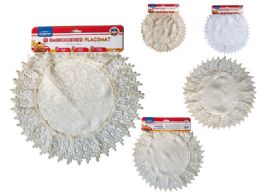 144 Bulk Placemat 1pc Embroidered 40cm Dia Rd  3asst Clr