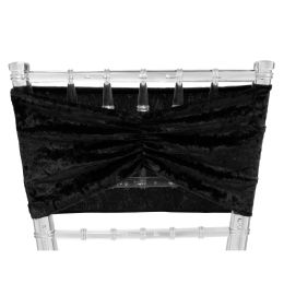 12 Bulk Velvet Ruffle Stretch Chair Sash 6pc/bag - Black