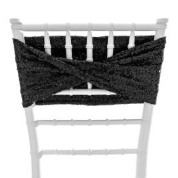 48 Bulk Twisted Sequin Spandex Chair Sash - Black