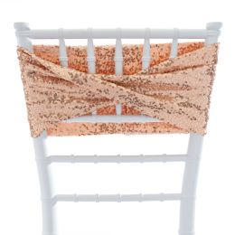48 Bulk Twisted Sequin Spandex Chair Sash - Rose Gold
