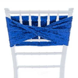 48 Bulk Twisted Sequin Spandex Chair Sash - Royal Blue