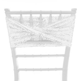 48 Bulk Twisted Sequin Spandex Chair Sash - White