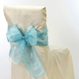 24 Bulk Sheer Organza Chair Bows 9 inches X 10 ft Blue 