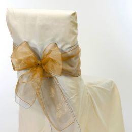 24 Bulk Sheer Organza Chair Bows 9 inches X 10 ft Gold 